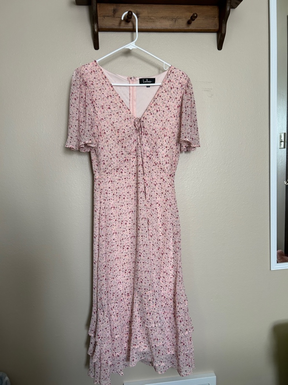 Lulus Pink Floral Midi Dress Size Medium
